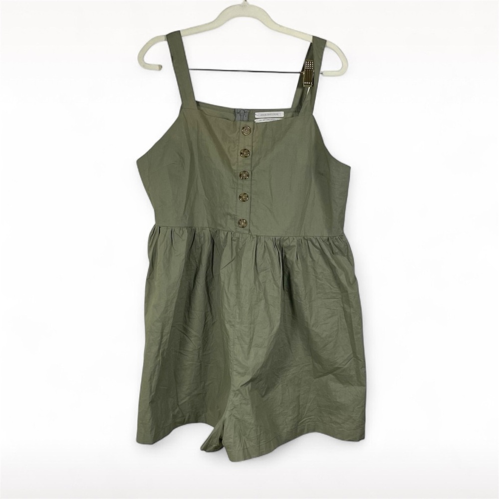 Urban Outfitters Olive Button-Front Cotton Romper